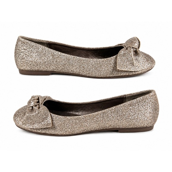 Brash Shoes - Brash Women Ballet Flats Size 4.5 Gold Glitter Bow Slip‎ On Y2K Glam Cute